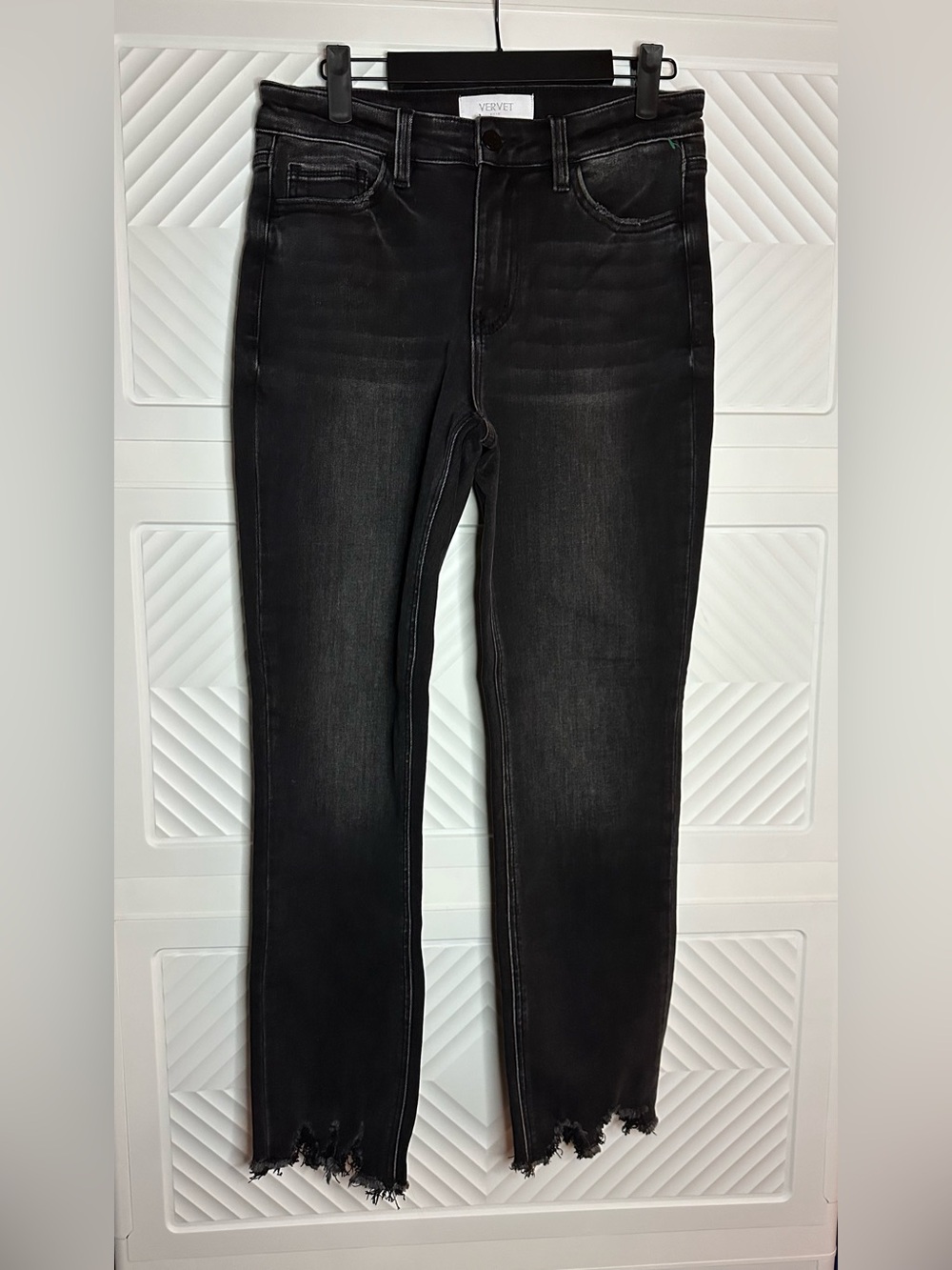 VERVET by Flying Monkey Black Straight Leg Jeans with Distressed Hem